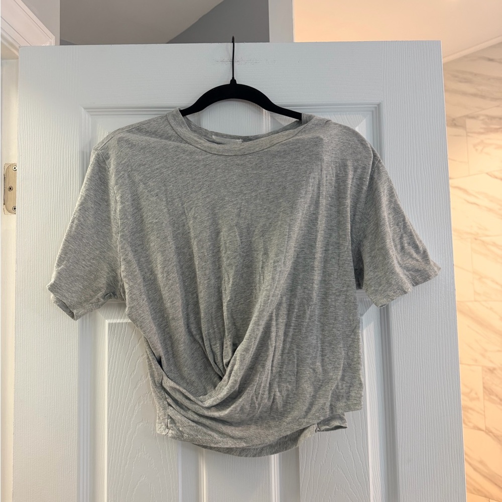 Lush Heather Gray Short Sleeve Twist-Front Tee